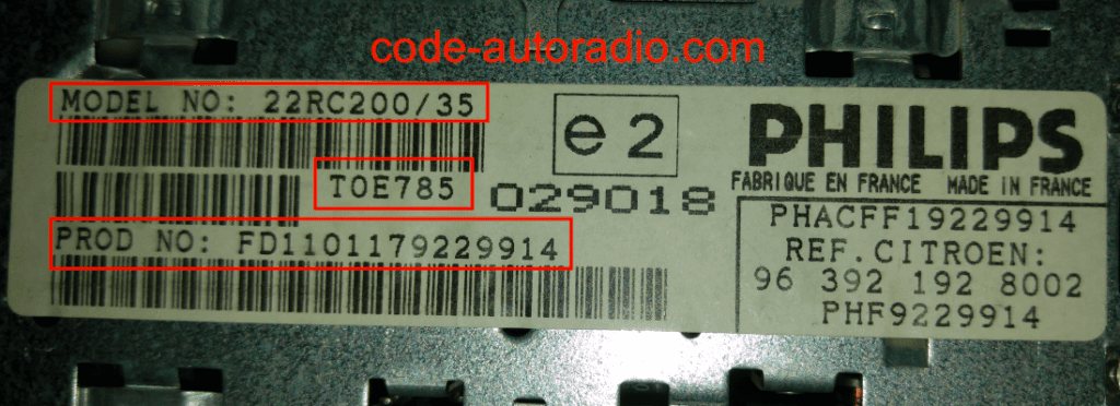 code autoradio Philips numéro de série