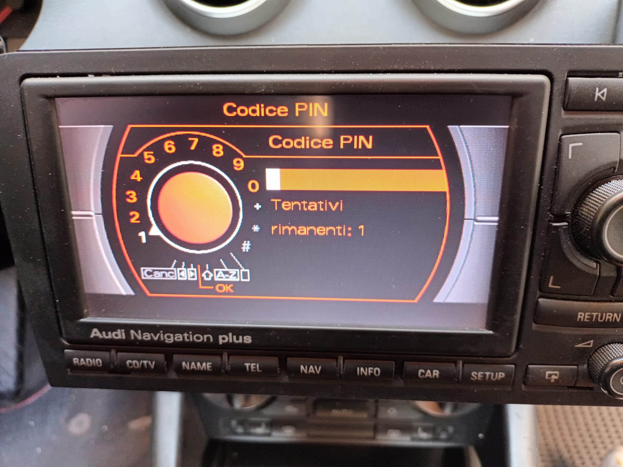 codice pin Audi tentativi navigation plus