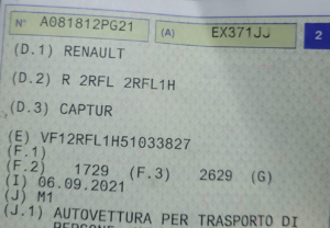 serial number vin italian renault captur codice